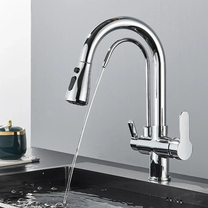 Modern Mono Kitchen Sink Mixer Taps 360° Pull Out Spray Spout Twin Lever 3 Way
