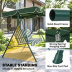 3-Seat Swing Chair Garden Swing Seat with Adjustable Canopy for Patio Green