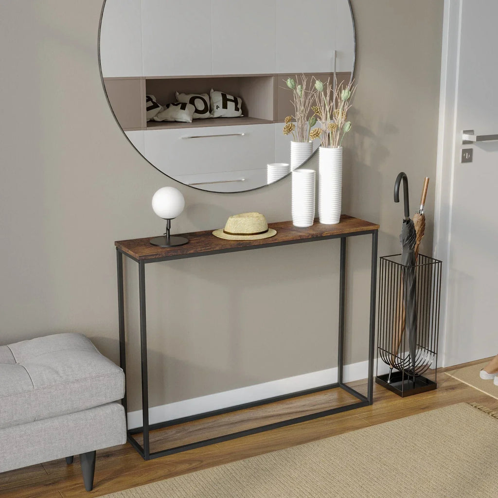 Wooden Free Standing Hallway Console Table Living Room Shelf Display Metal Legs