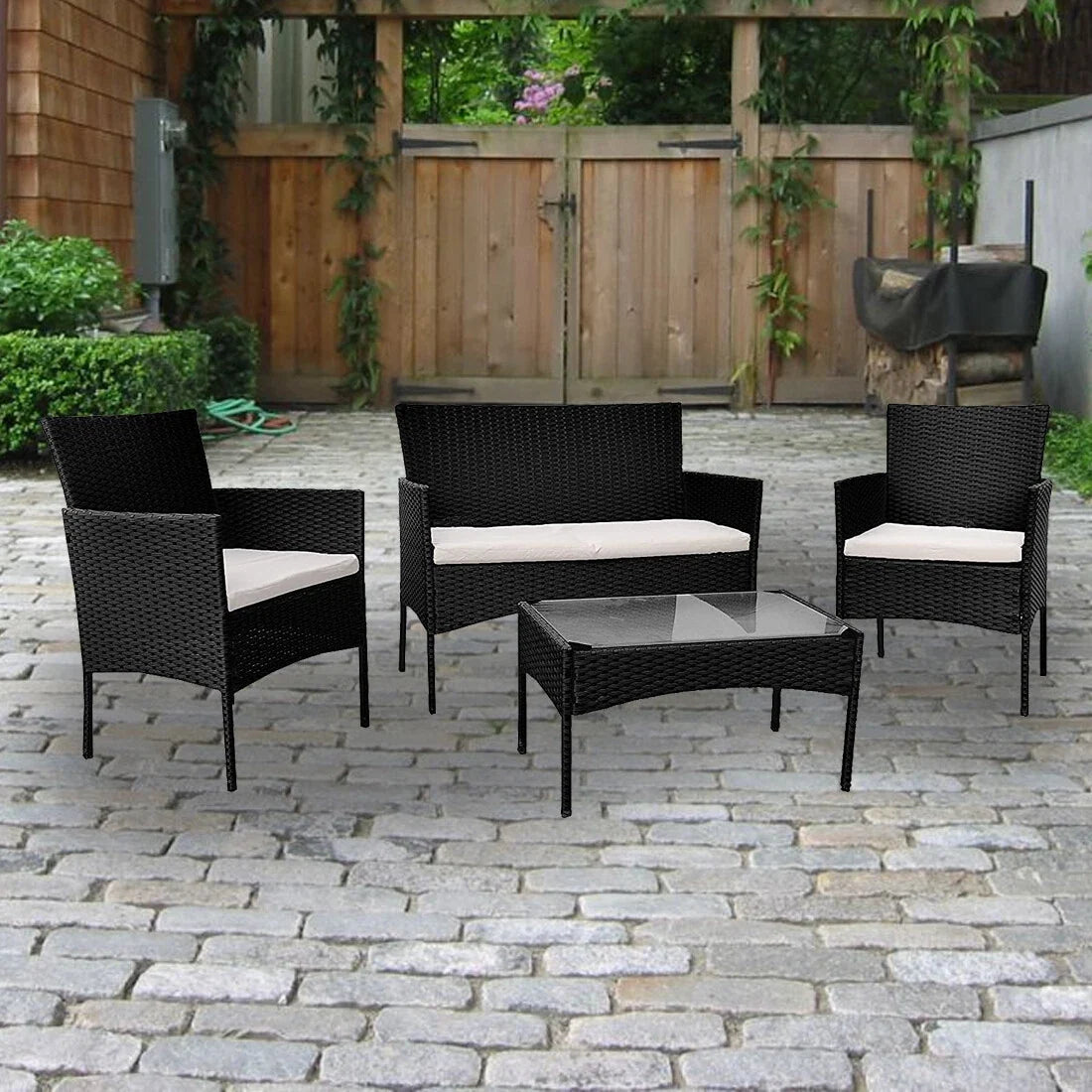 Outdoor Rattan Garden Furniture Sofa Set Patio Wicker Chairs Table 4Pieces