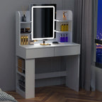 Dressing Table Makeup Desk Vanity Desk With 2 Drawers & LED Mirror & 4 Shelves