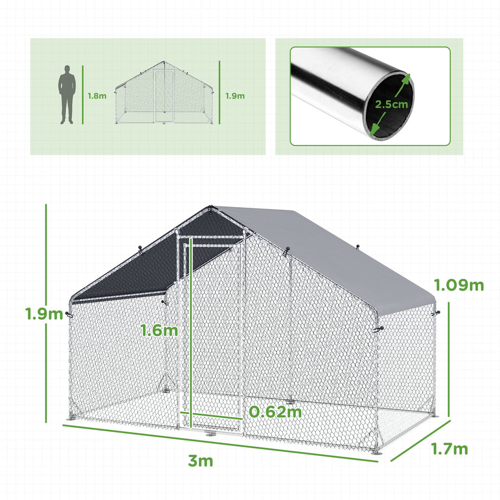 Walk In Chicken Run Galvanized Chicken Coop Hen House w/ Water-Resist Cover