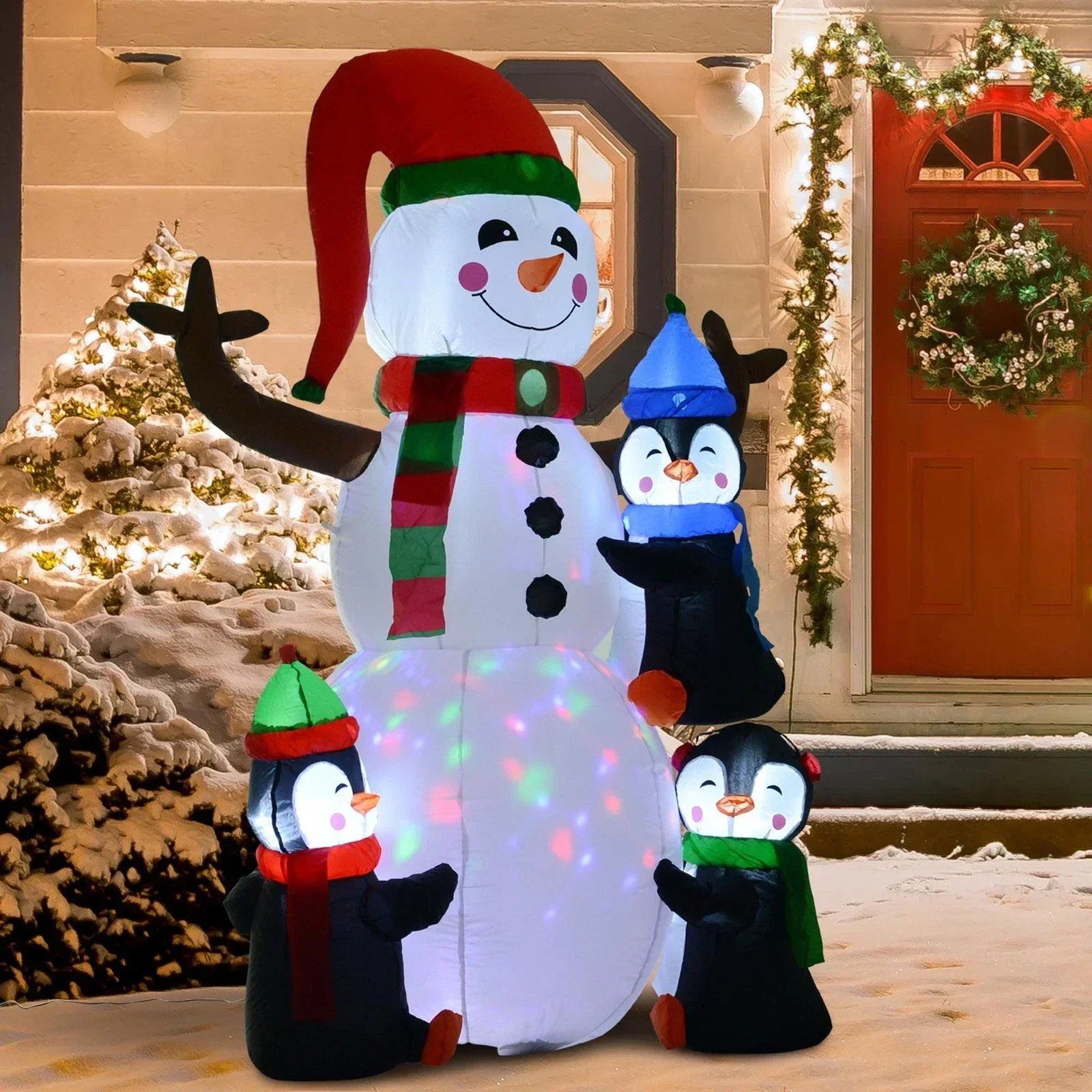 6ft Inflatable Christmas Decoration Snowman Three Penguins LED Lighted Outdoor