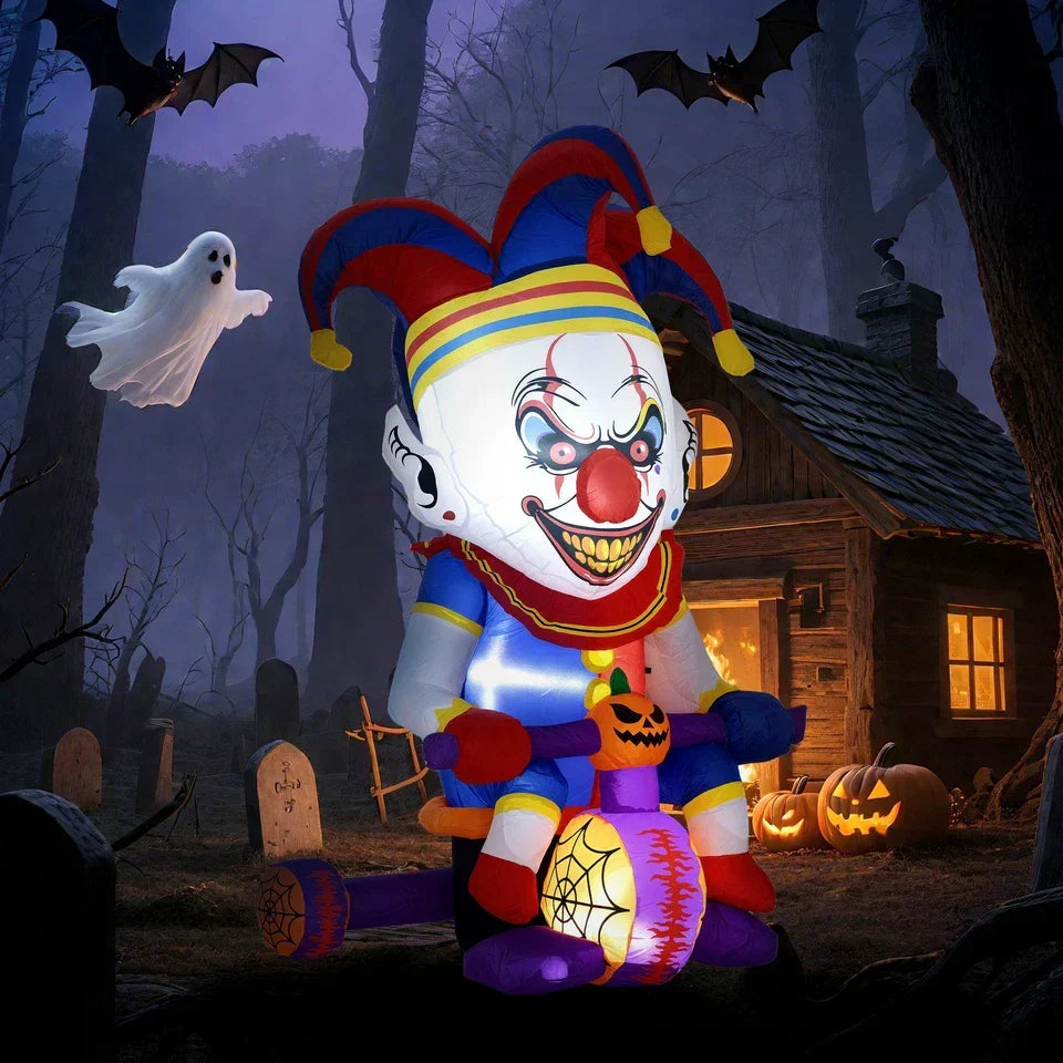 4ft Blow Up Halloween Inflatable Clown on Bicycle with 3 Built-in LED Lights
