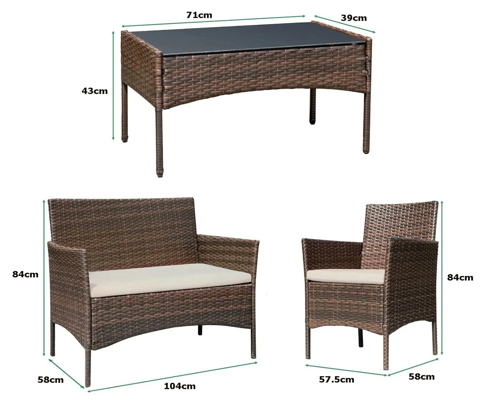 4pcs Rattan Outdoor Garden Furniture Sofa Set Table & Chairs