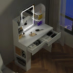 Dressing Table Makeup Desk Vanity Desk With 2 Drawers & LED Mirror & 4 Shelves