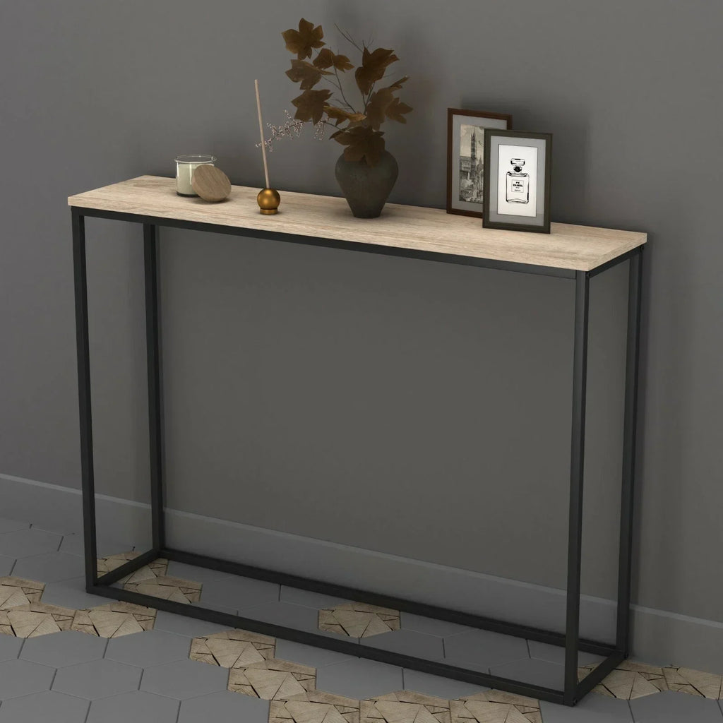 Wooden Free Standing Hallway Console Table Living Room Shelf Display Metal Legs