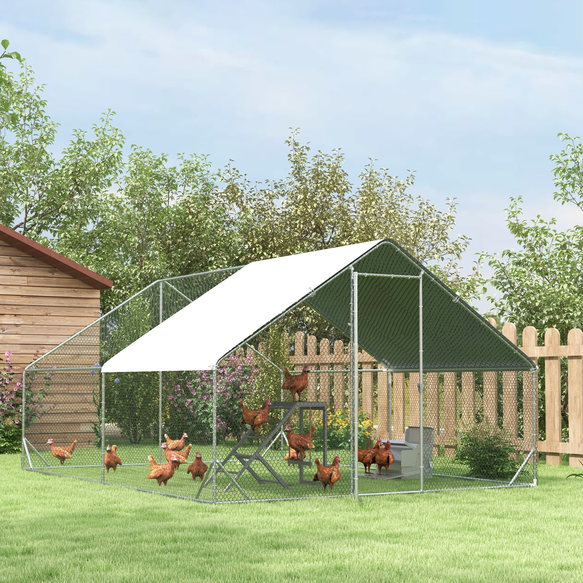 Walk In Chicken Run Galvanized Chicken Coop Hen House w/ Water-Resist Cover