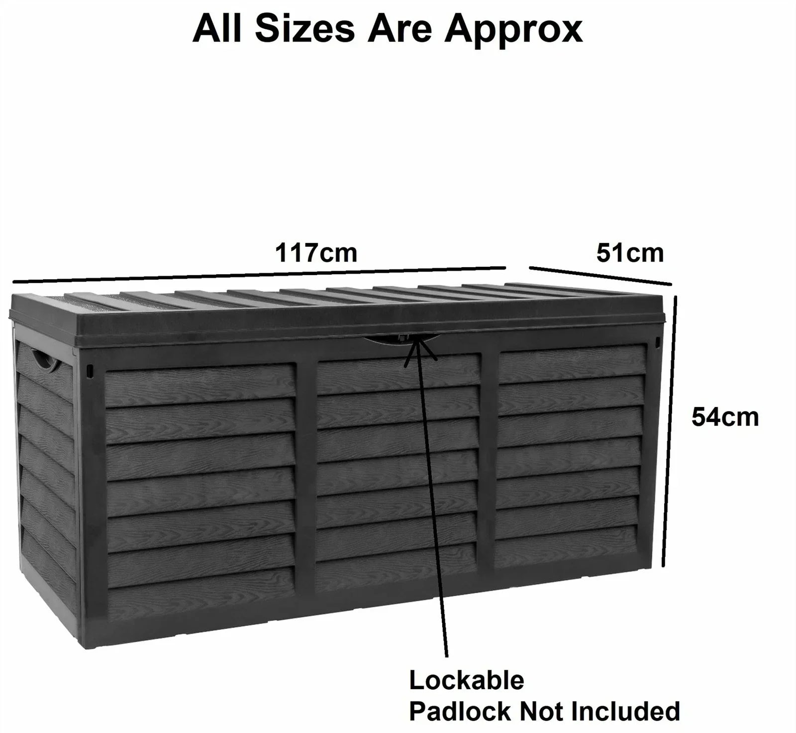 Black 320L Plastic Storage Box Garden Outdoor Shed Utility Cushion Chest Truck