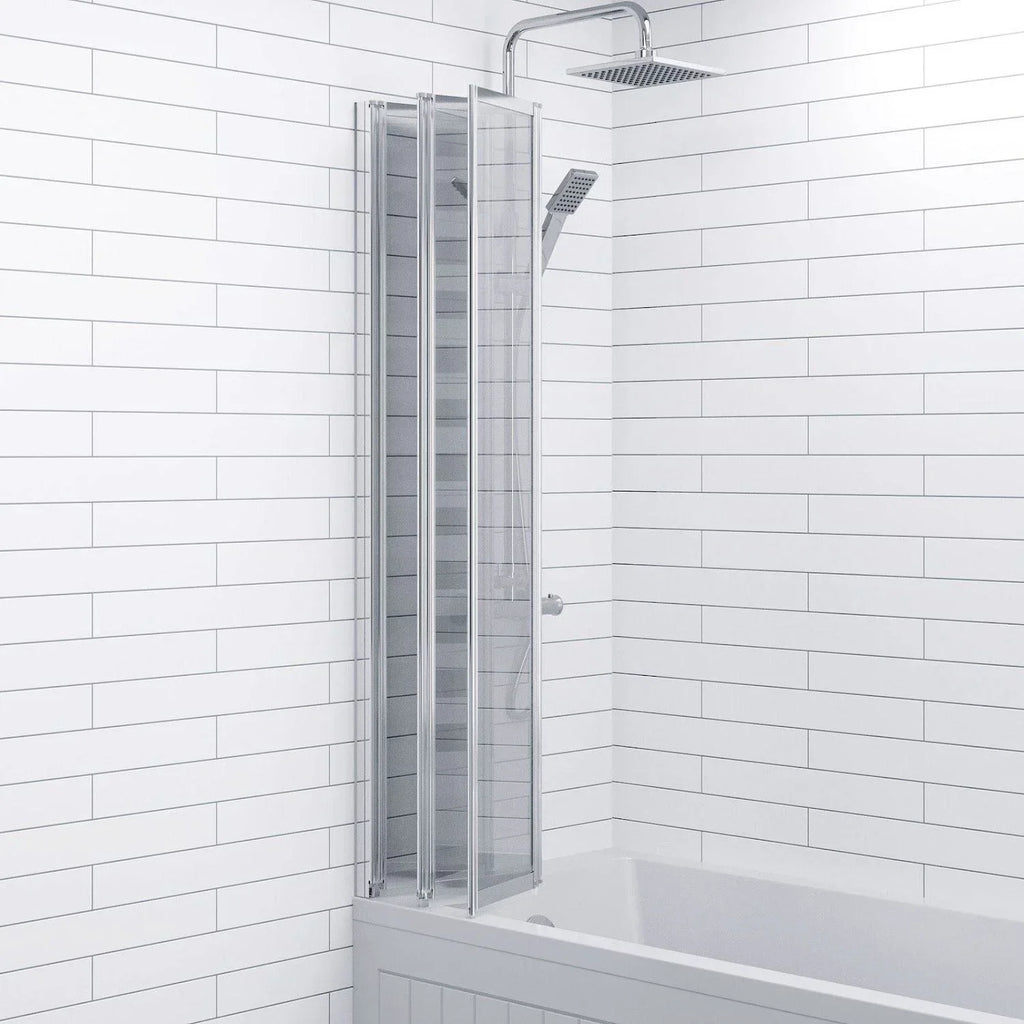 Bathroom 4 Panel Folding Bath Shower Screen Chrome 1000mm Reversible 4mm Glass