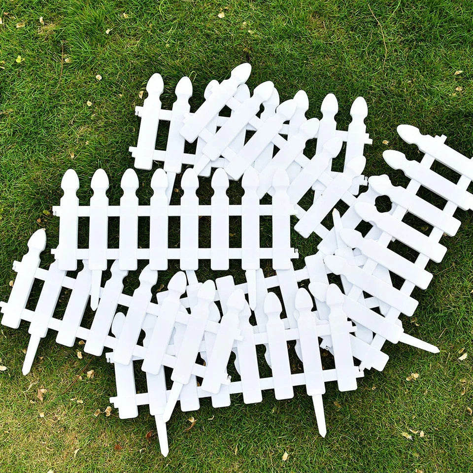 4,8,12 PCS White Plastic Picket Fencing Wooden Effect Lawn Border Edge Garden Edging
