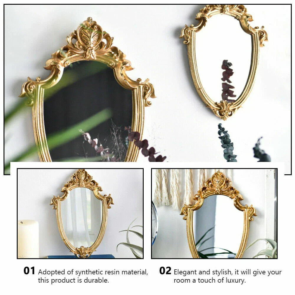 Vintage Ornate Gold Wall Mirror Baroque Carved Framed Hanging Decorative Mirror