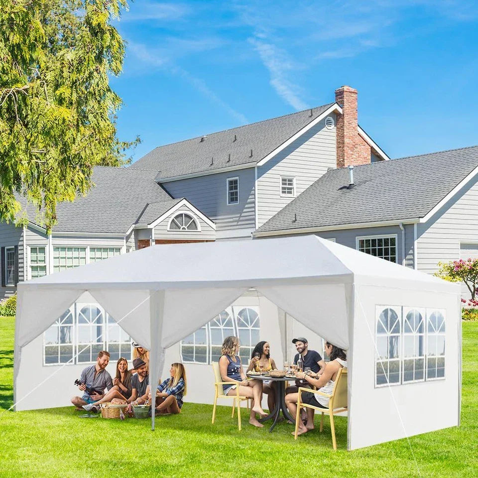 3x6M Gazebo Marquee Party Tent With 6 Sides Garden Patio Outdoor Canopy White UK