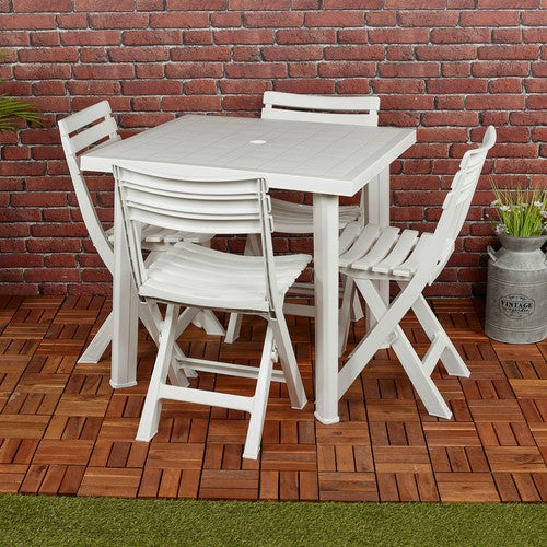 5PCs White Plastic Garden Dining Table with Chairs Set Patio Deck Outdoor Furniture
