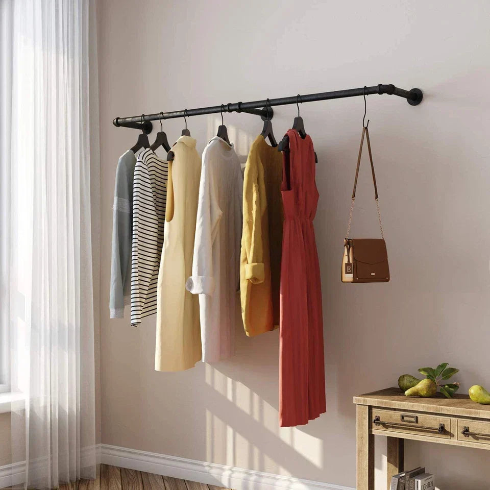 6ft Heavy Duty Clothes Rail Pipe Garment Rack Wall Mounted Hanging Clothes Pole