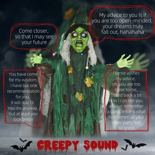 6ft Animated Halloween Witch Prop Outdoor Decoration with Glowing Eyes & Hear