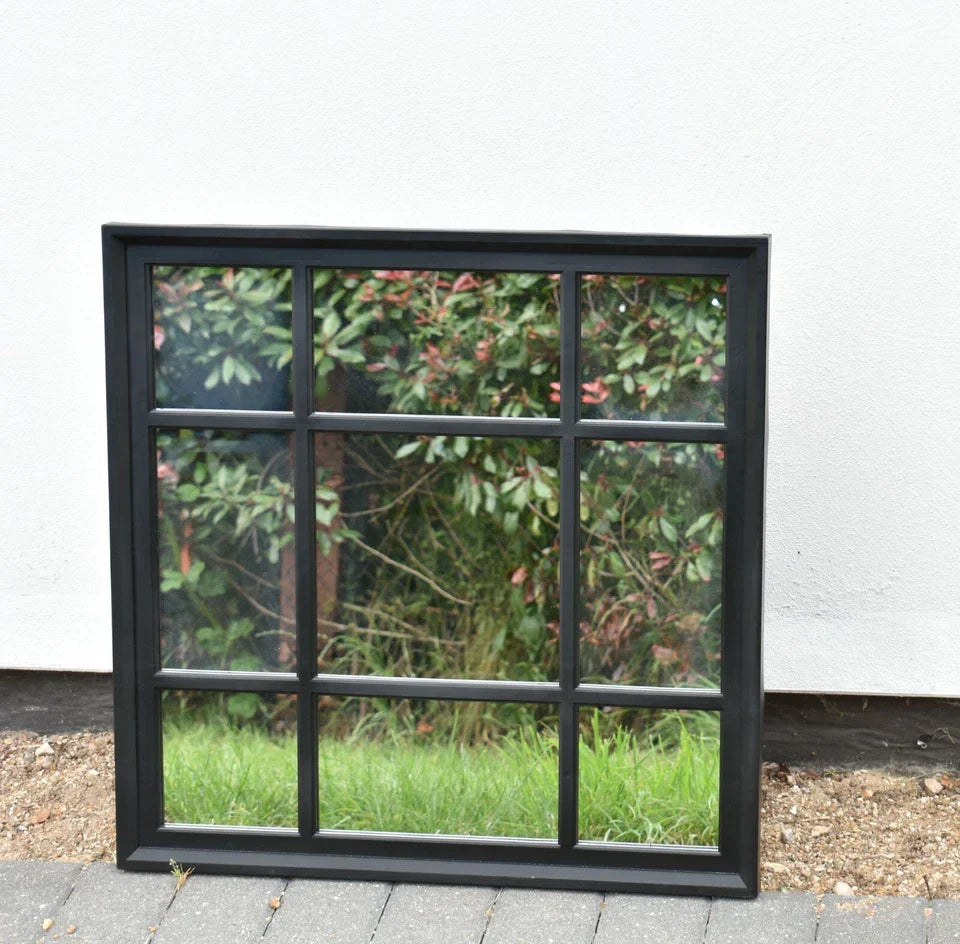 BLACK ENCHANTED WINDOW STYLE WALL MIRROR MANTEL HALLWAY SQUARE 61X61Cm