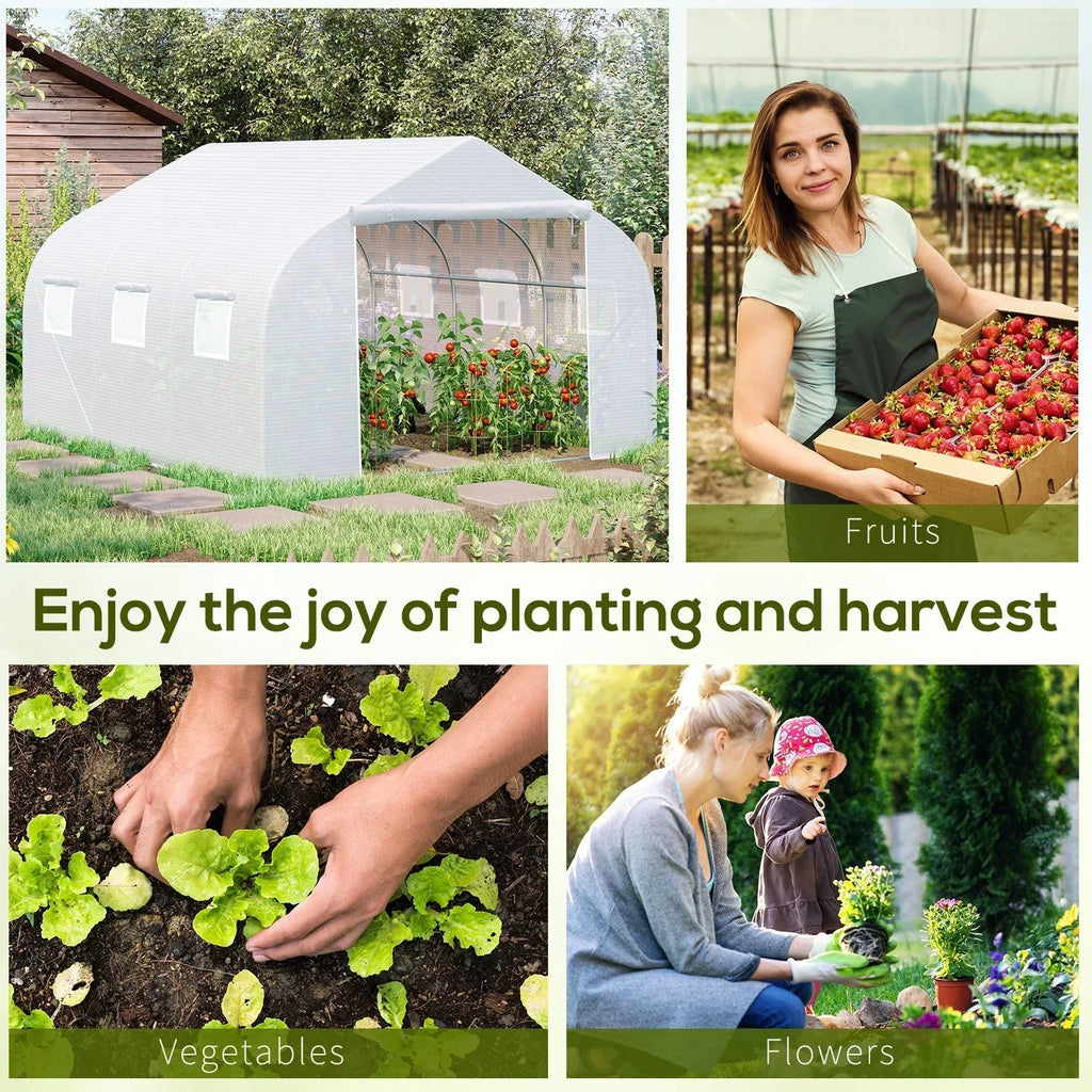 Outsunny 4.5x3x2m PE Mesh Cover Galvanized Metal Frame Walk-In Greenhouse