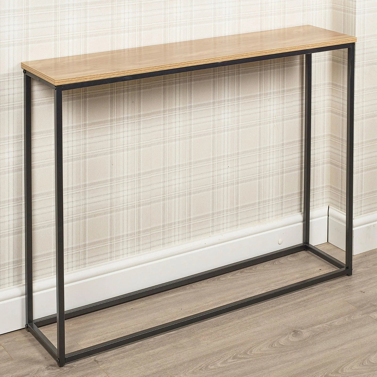 Wooden Free Standing Hallway Console Table Living Room Shelf Display Metal Legs