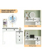 Dressing Table With Mirror Stool, Vanity Table Set With 3 Color Detachable LED