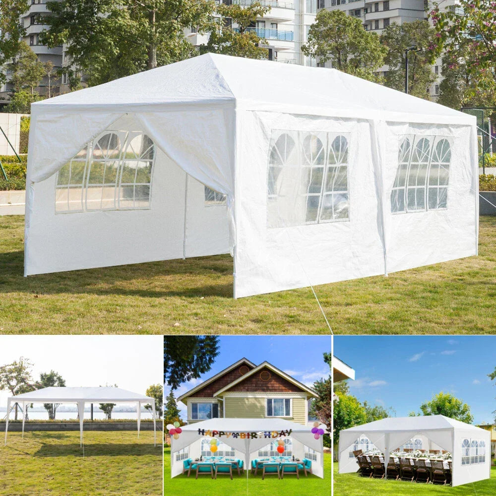 3x6M Gazebo Marquee Party Tent With 6 Sides Garden Patio Outdoor Canopy White UK