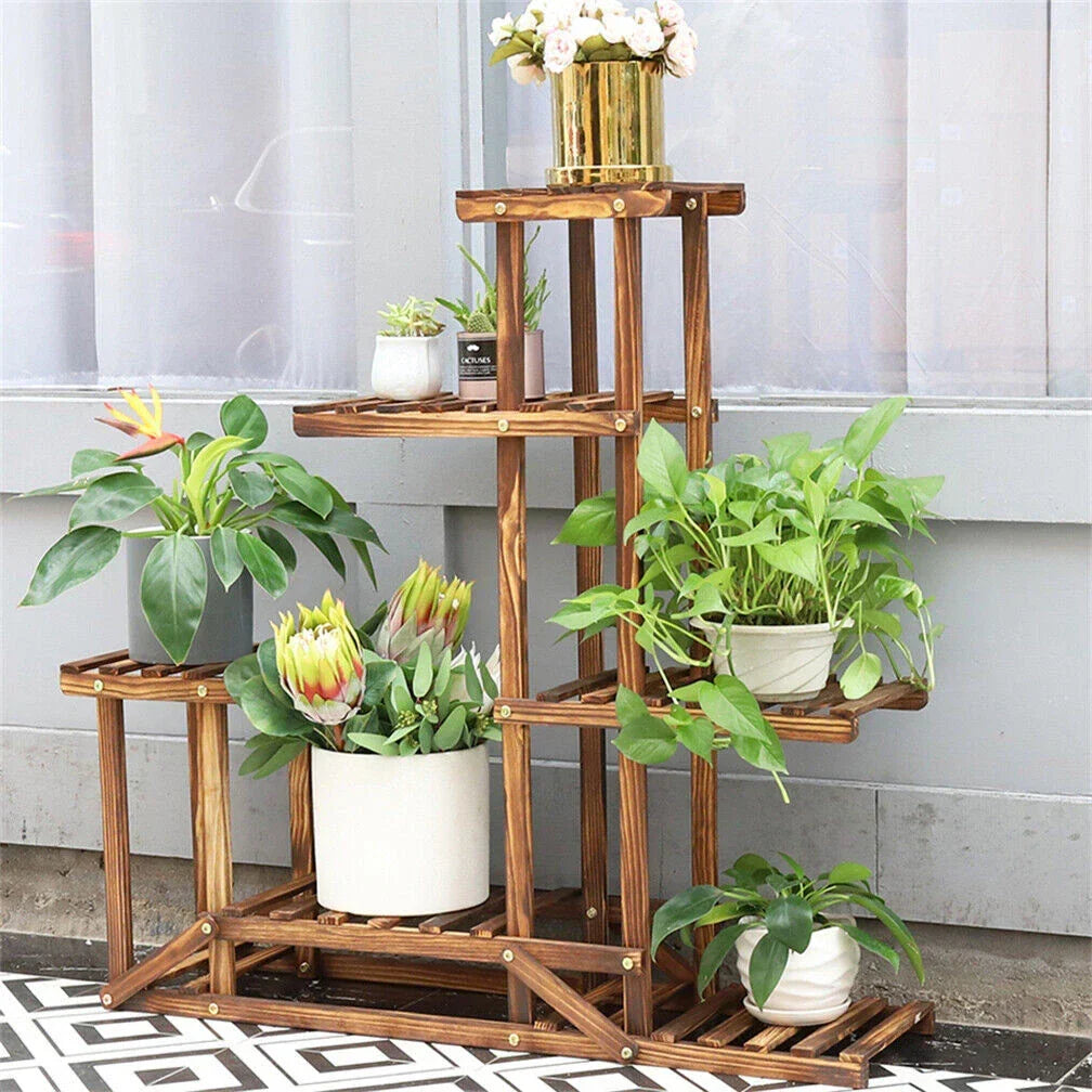 Wood Flower Display Plant Stand 5 Tier Corner Shelf Storage Rack Indoor Outdoor