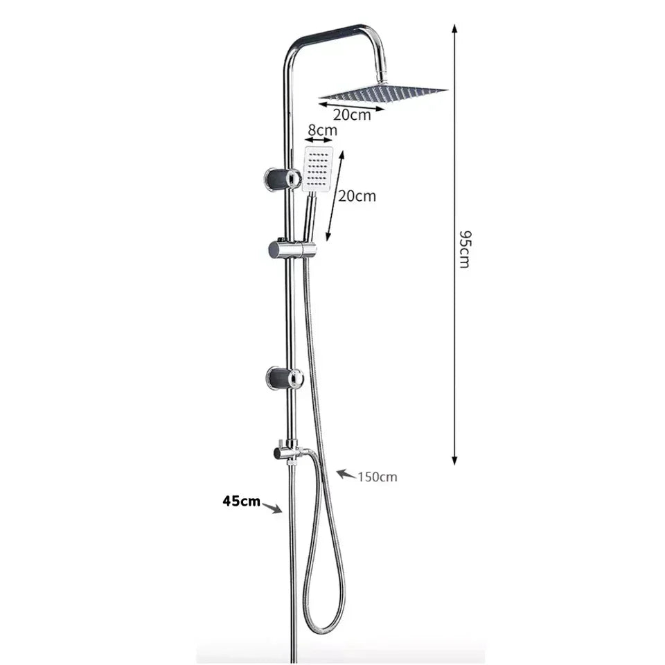 Shower Kit Twin Head 2 Mixer Shower Heads Rail Hose Riser Square Bathroom Set