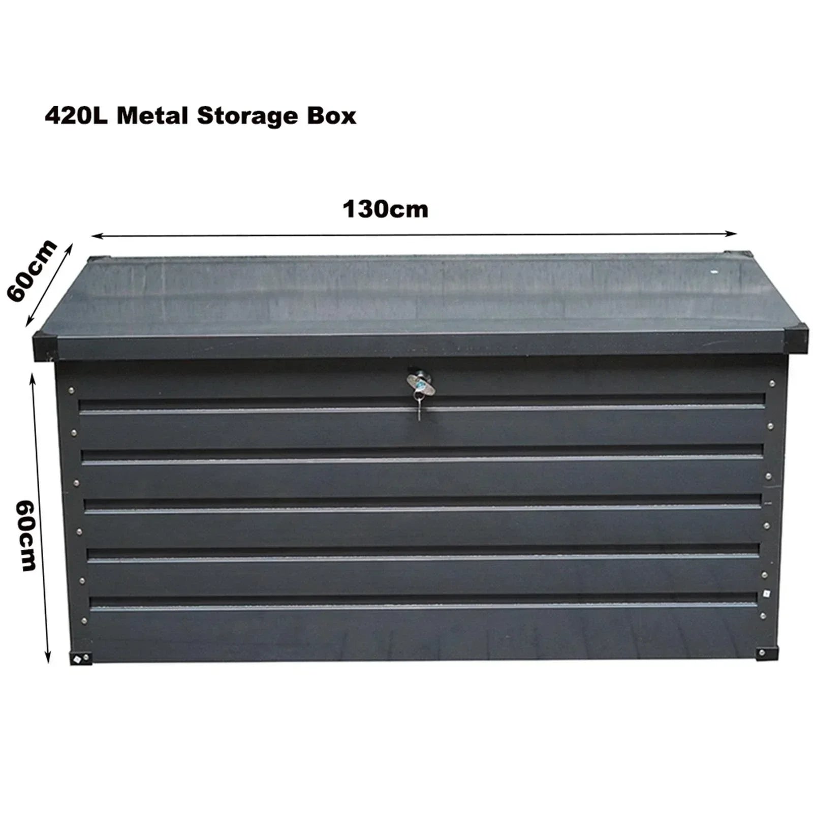 Dark Grey 420L Metal Storage Box Garden Outdoor Shed Utility Cushion Chest Truck