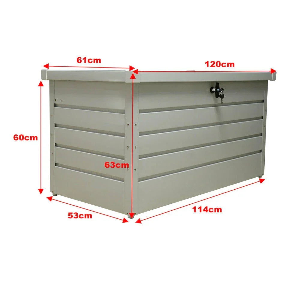 400L Outdoor Garden Storage Metal Steel Chest Cushion Box Case Shed Sit-On Lid