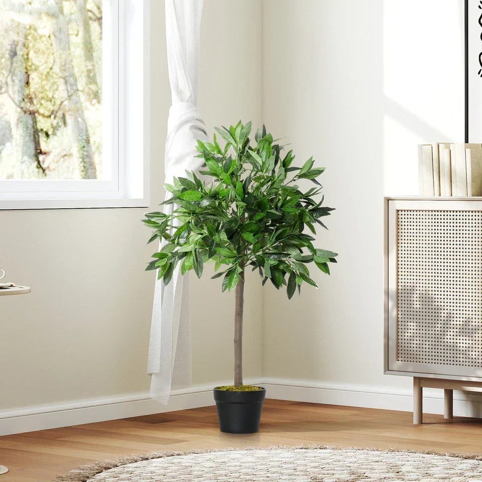 Pair Of 90cm/3FT Artificial Bay Laurel Topiary Trees w/Pot Fake Plant