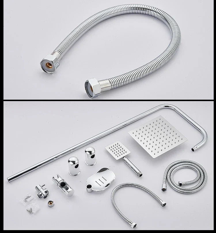 Shower Kit Twin Head 2 Mixer Shower Heads Rail Hose Riser Square Bathroom Set