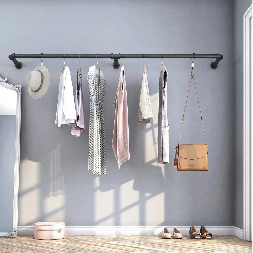 6ft Heavy Duty Clothes Rail Pipe Garment Rack Wall Mounted Hanging Clothes Pole