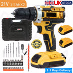 2 Battery 21V Cordless Drill Combi Driver High Power Electric Screwdriver Set UK