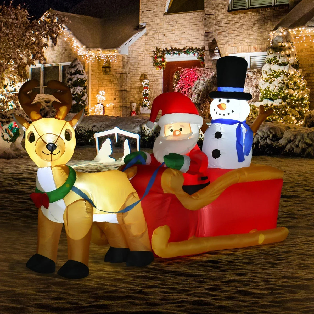 6.5ft Christmas Inflatable Santa Claus on Sleigh Deer LED Lighted for Decoration