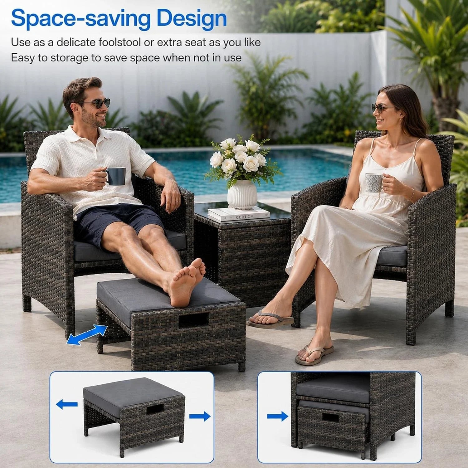 5 Piece Rattan Garden Furniture Patio Sofa Chairs Table Outdoor Conservatory Set