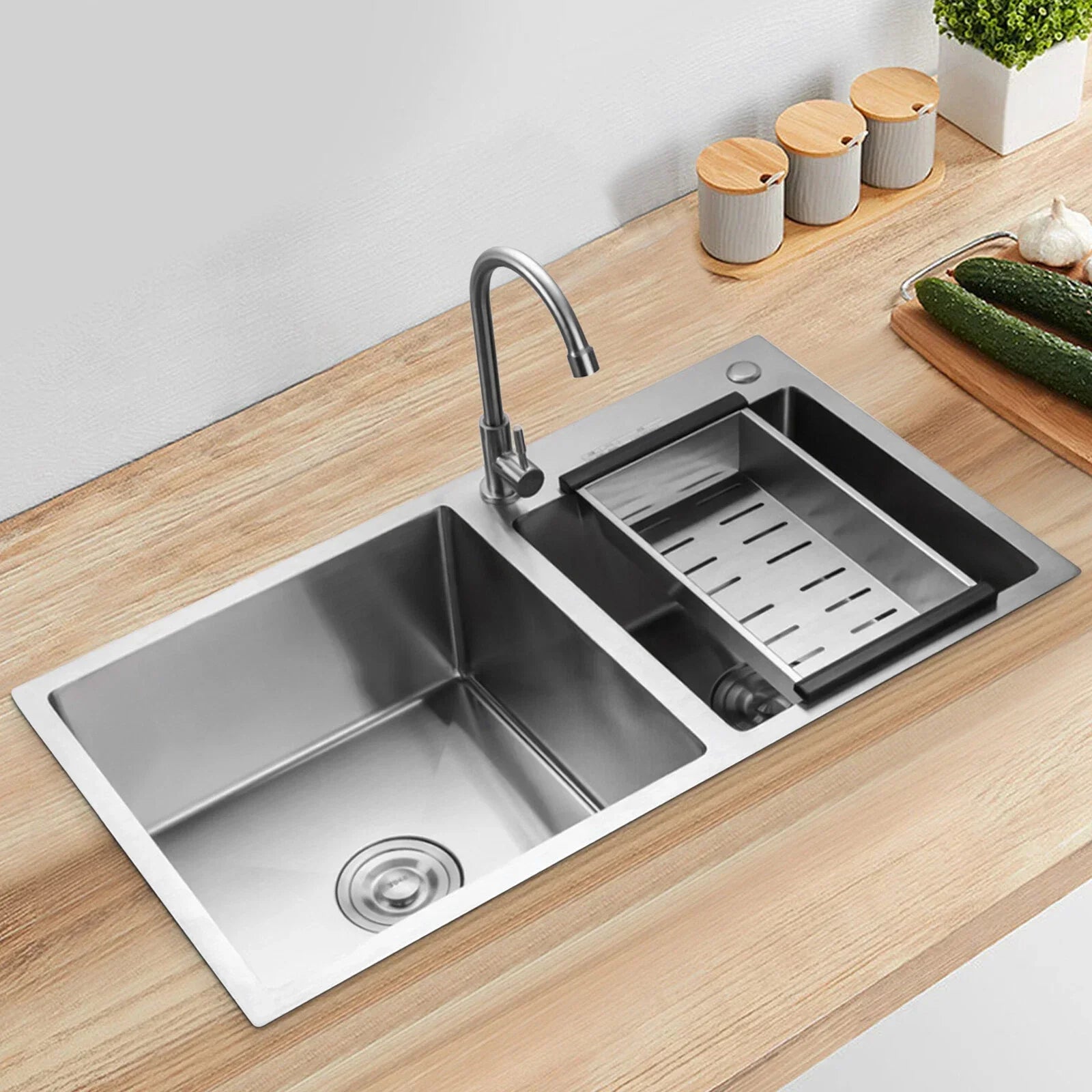 Double Bowl Stain less Steel Drop in Kitchen Sink Dish Washer Vegetable Sink
