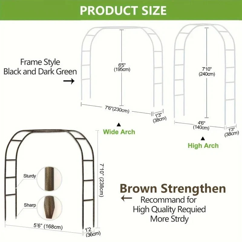 1Pc, Metal Garden Arch, 100Inch Large Size Heavy Duty Steel Frame Garden Arch