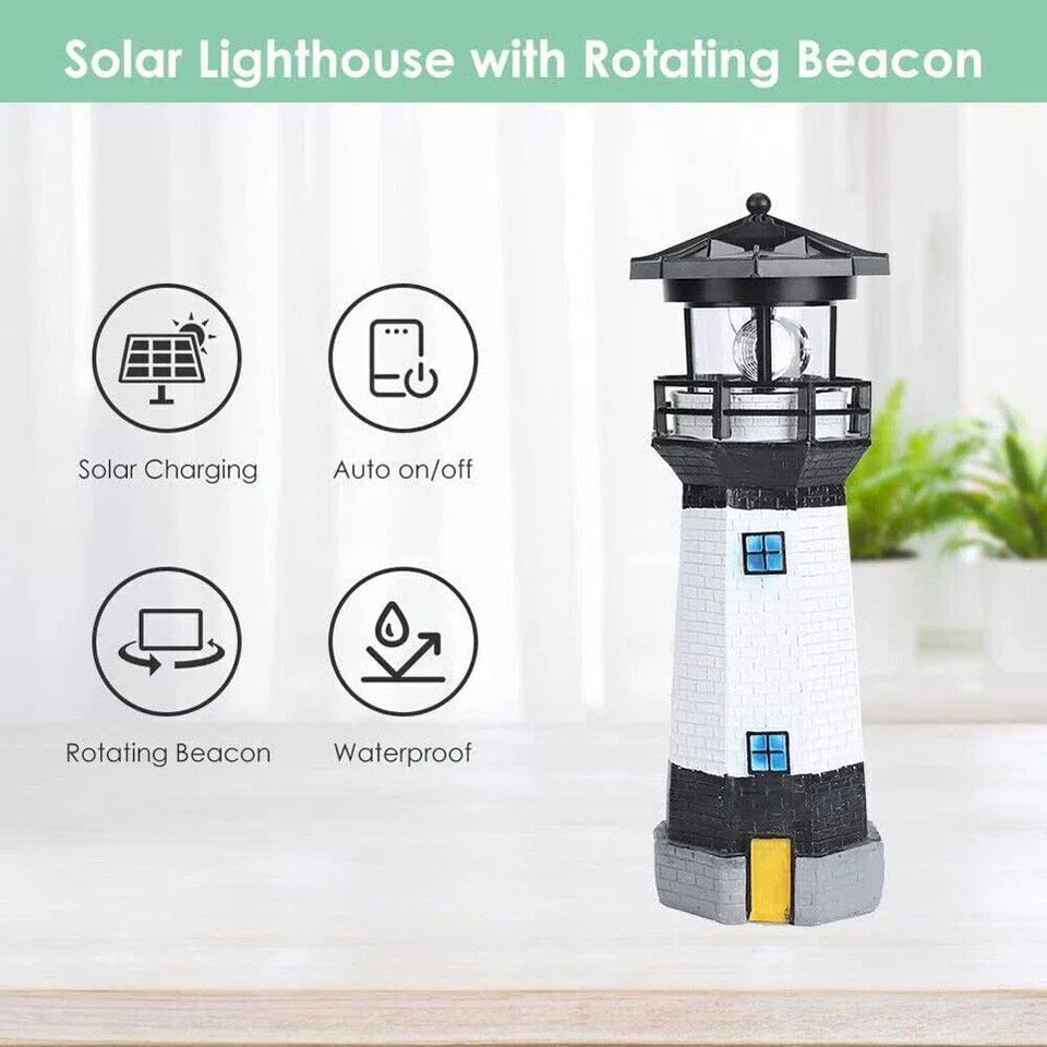 Solar Powered Lighthouse Rotating Led Garden Light House Decoration Ornament UK
