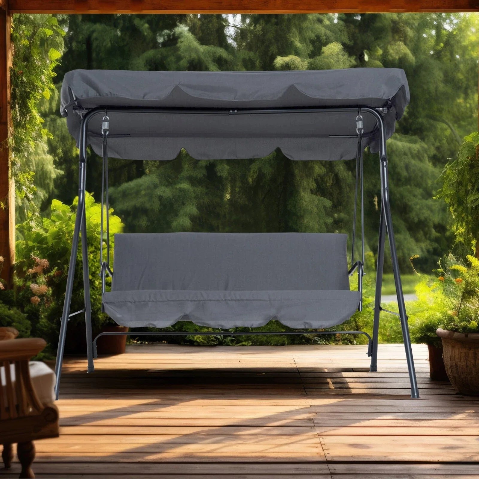 3 SEATER GARDEN SWING CHAIR SEAT HAMMOCK SWINGING METAL TERRACE CANOPY BENCH