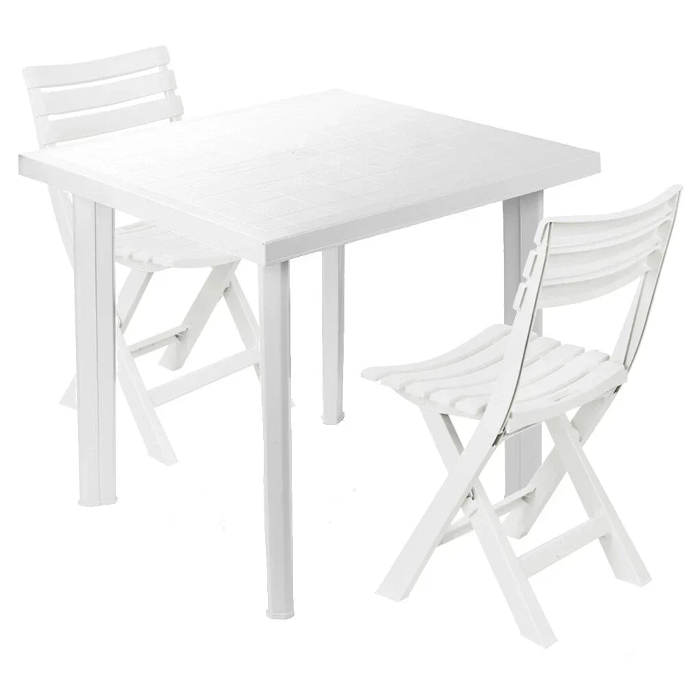 5PCs White Plastic Garden Dining Table with Chairs Set Patio Deck Outdoor Furniture