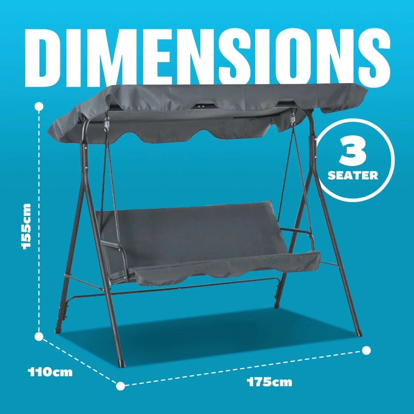 3 SEATER GARDEN SWING CHAIR SEAT HAMMOCK SWINGING METAL TERRACE CANOPY BENCH