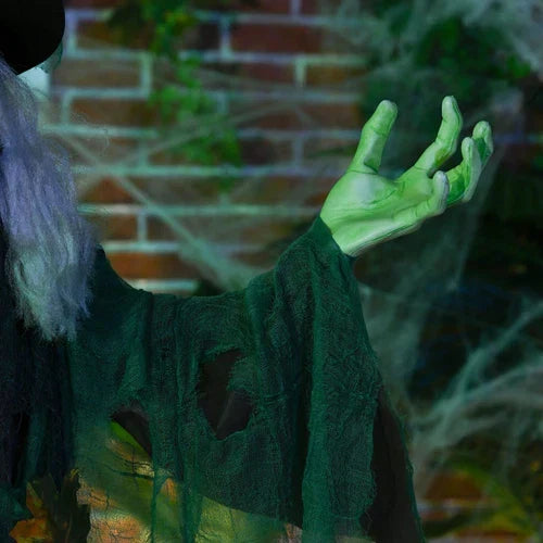 6ft Animated Halloween Witch Prop Outdoor Decoration with Glowing Eyes & Hear