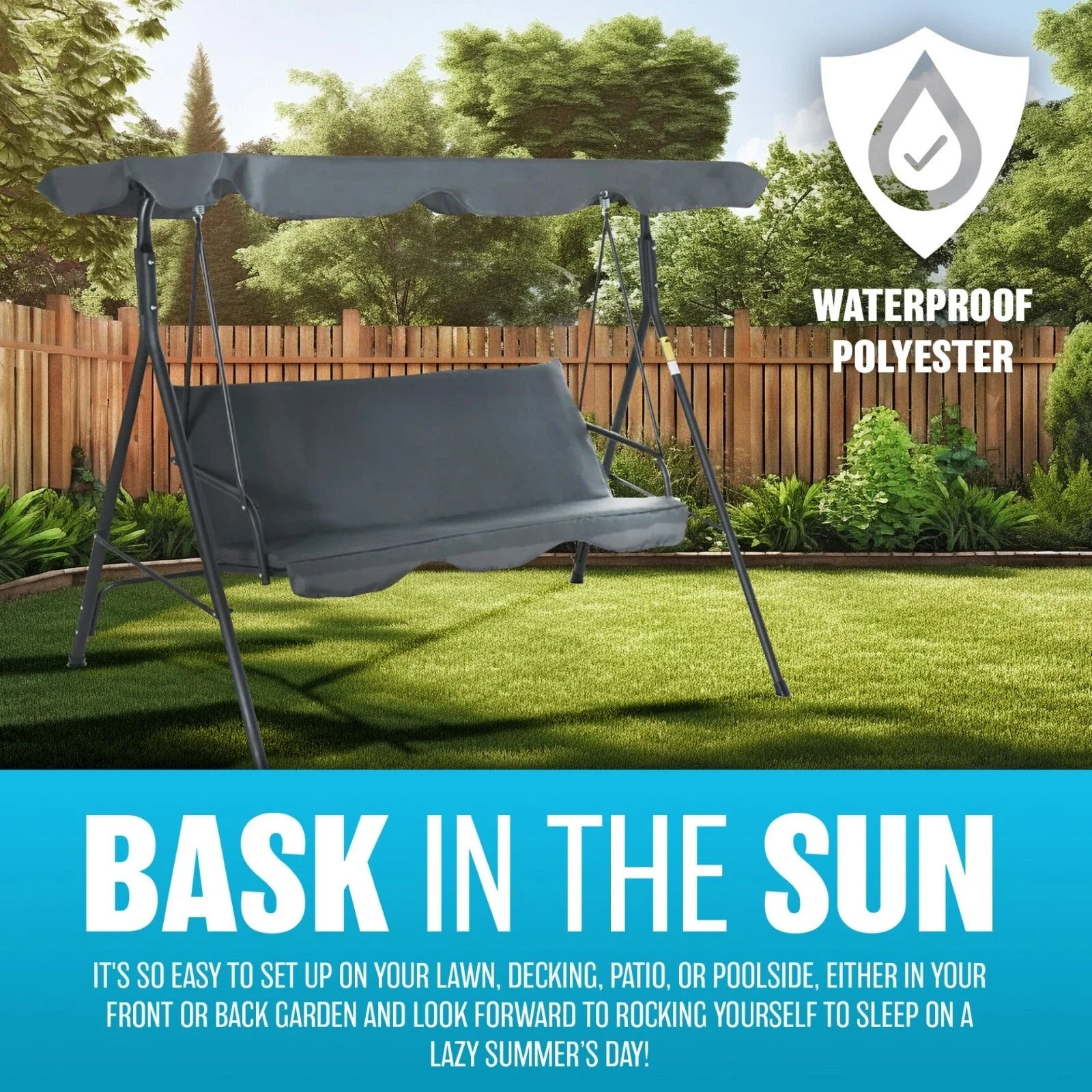3 SEATER GARDEN SWING CHAIR SEAT HAMMOCK SWINGING METAL TERRACE CANOPY BENCH