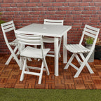 5PCs White Plastic Garden Dining Table with Chairs Set Patio Deck Outdoor Furniture