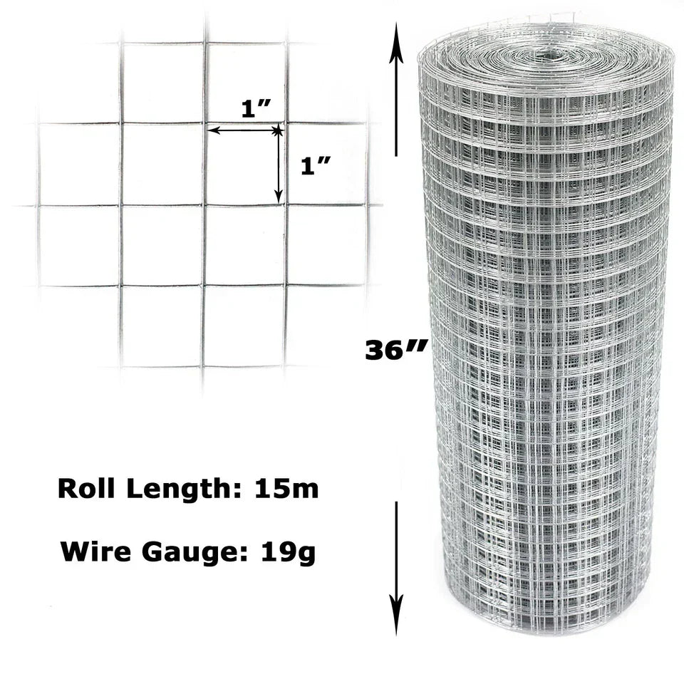 Galvanised Welded Wire Mesh 1"x1" Fence Aviary Rabbit Hutch Chicken Run Coop Pet
