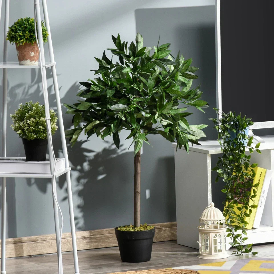 Pair Of 90cm/3FT Artificial Bay Laurel Topiary Trees w/Pot Fake Plant