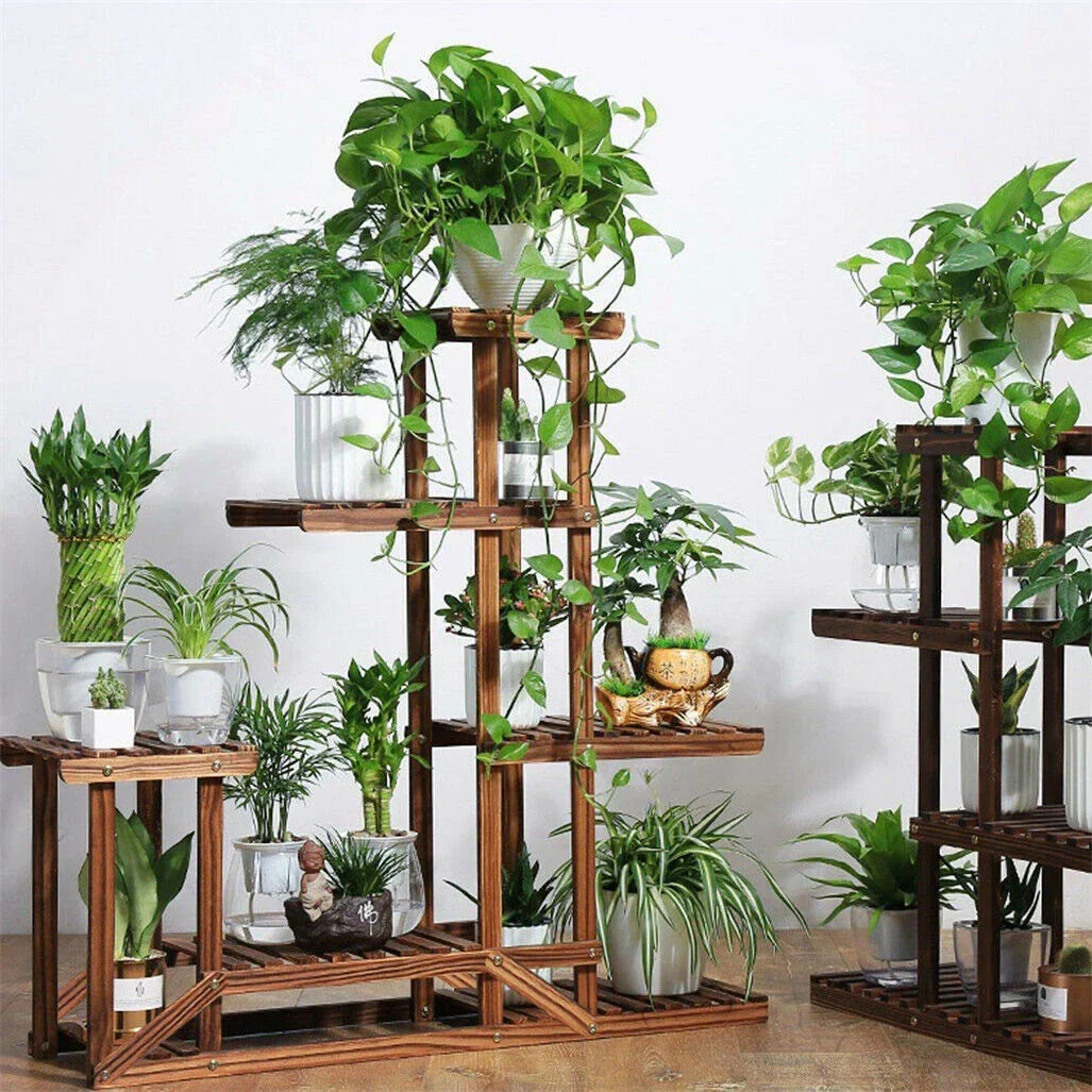 Wood Flower Display Plant Stand 5 Tier Corner Shelf Storage Rack Indoor Outdoor
