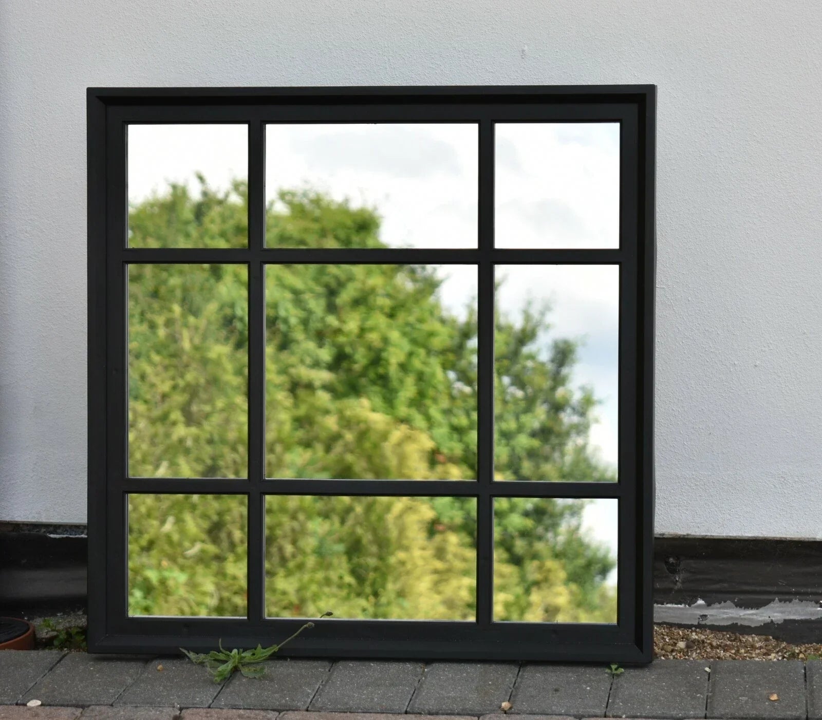 BLACK ENCHANTED WINDOW STYLE WALL MIRROR MANTEL HALLWAY SQUARE 61X61Cm