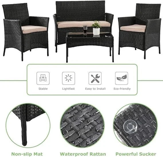 Outdoor Rattan Garden Furniture Sofa Set Patio Wicker Chairs Table 4Pieces