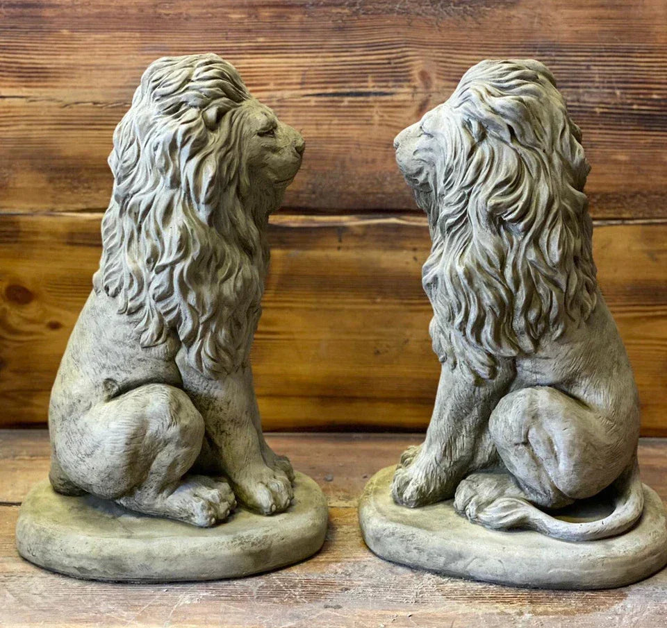 LION PAIR Stone Garden Ornament 40cm Statue